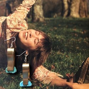 Polished brass and genuine turquoise earrings